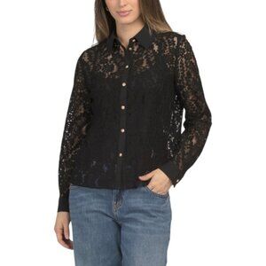 GEMMA+ JANE Embellished Button Down Lace Blouse